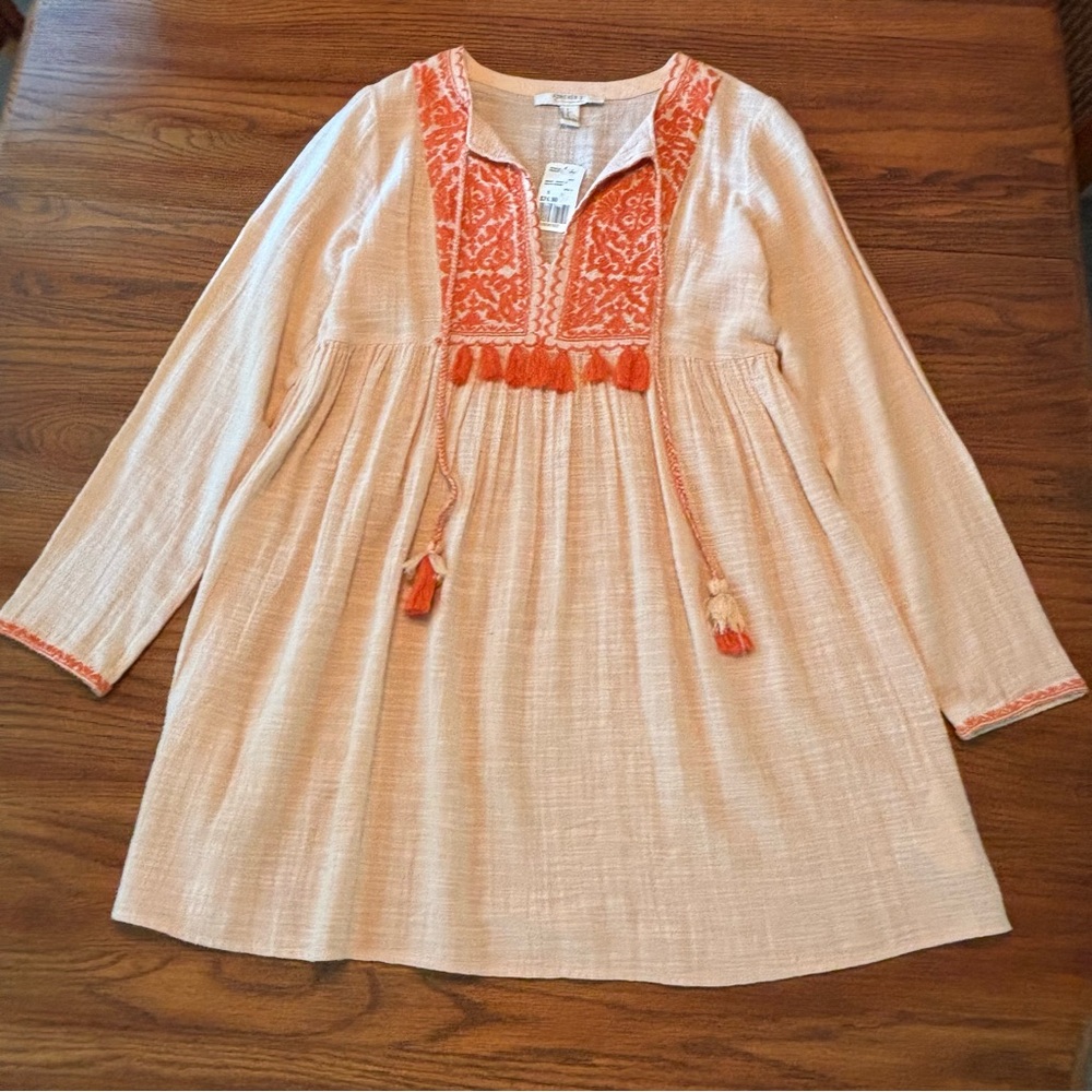 Forever 21 Boho Style Peach and Orange Embroidered Dress, NWT